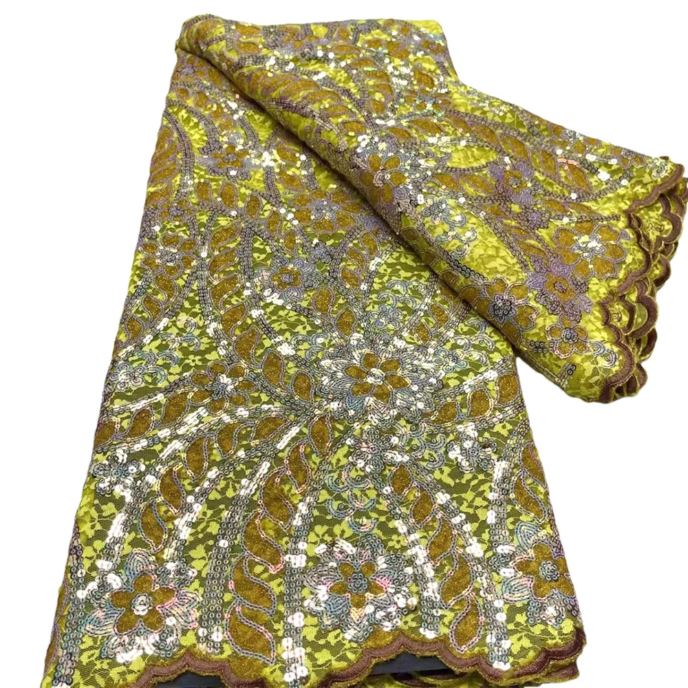 Зеленое кружево Африканское Сетчатое с блестками африканская кружевная ткань