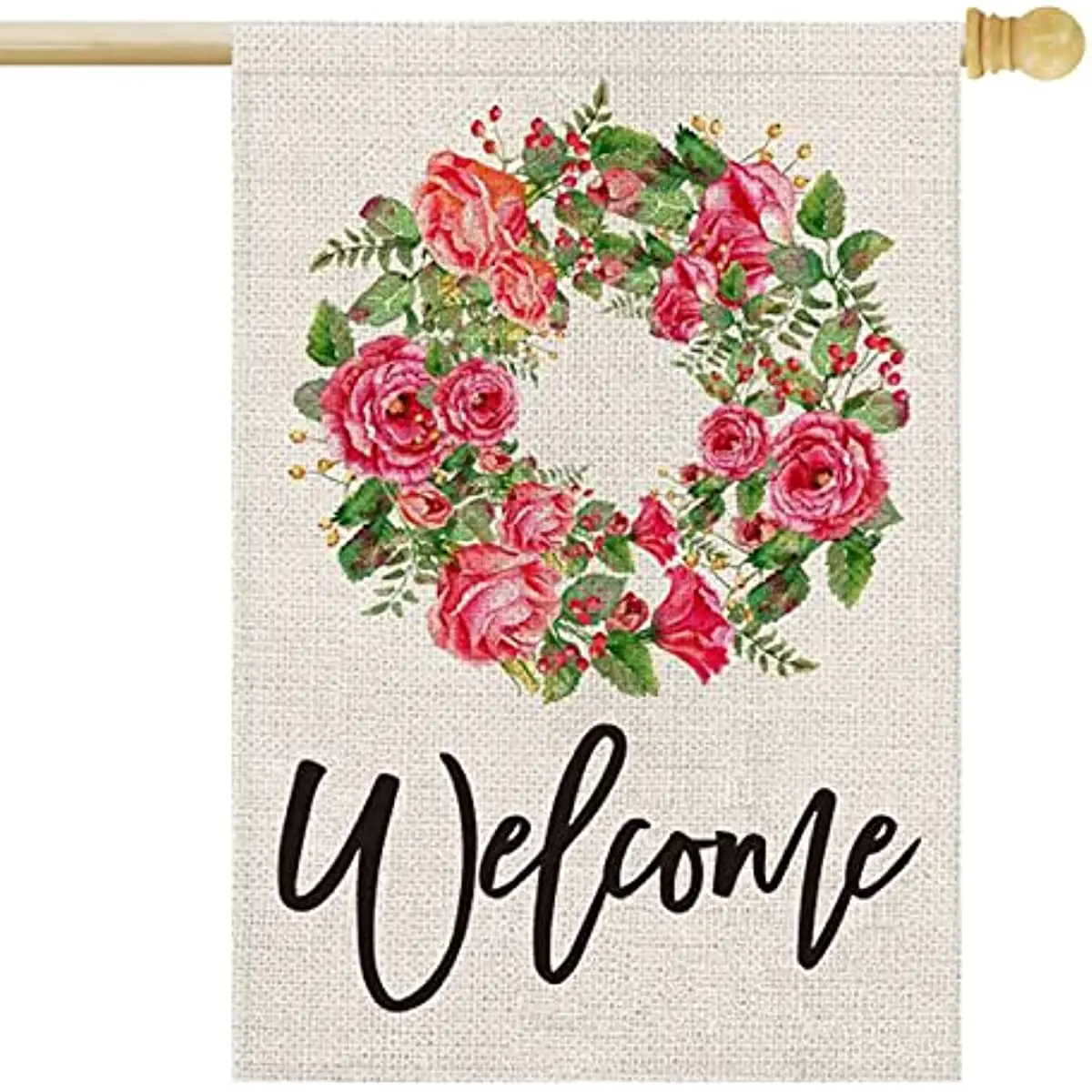 

Welcome Floral Wreath Garden Flag Double Sided Large Size Vertical Burlap Spring Summer Yard Flags Floral Seasonal