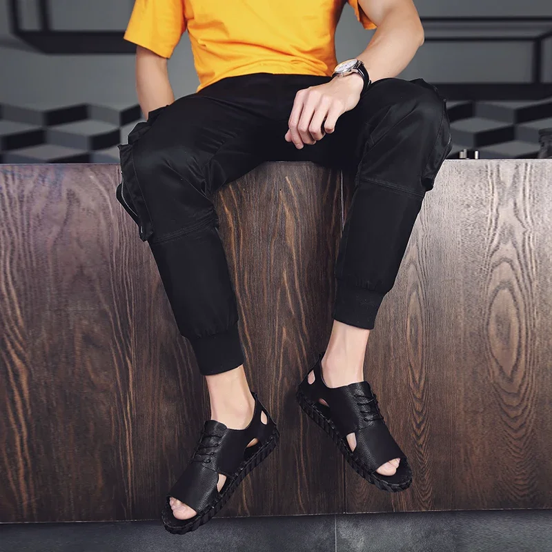 Сандалии мужские ручной работы роскошные дизайнерские пляжные туфли дышащие