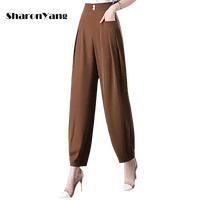 ice silk high waisted harem pants women loose brown knickerbockers summer mom pants for middle aged women bloomers
