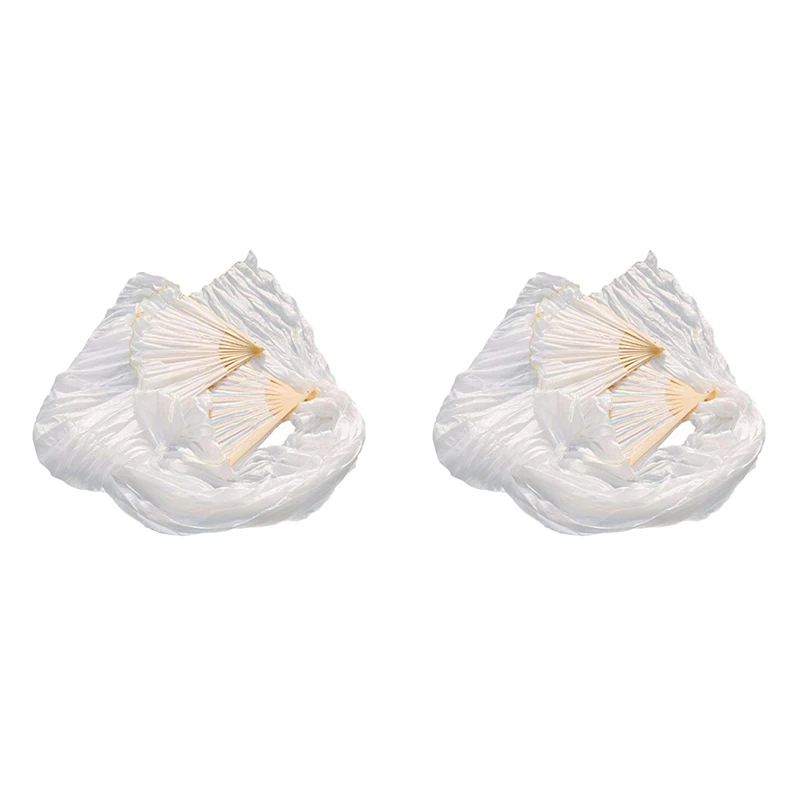 

100% Silk Unisex Chinese Silk Veil Dance Fans 2Pcs Belly Dance Fans White Color 180X90cm