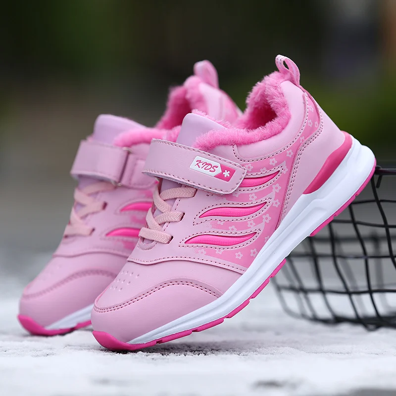 JIEMIAO 2022 Winter Children Running Shoes Kids Sneakers Outdoors Waterproof Non-slip Fur Warm Trainers Sport Shoes Girls Enfant