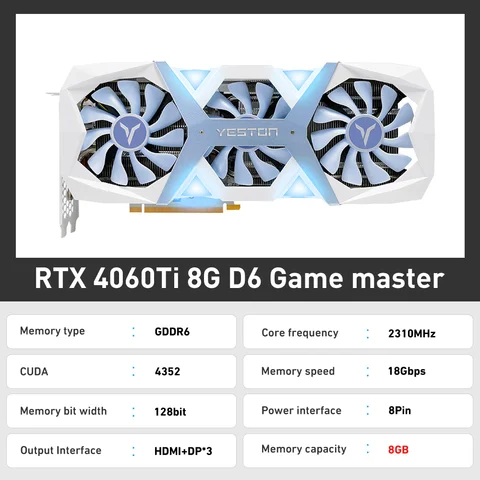 2023 новая игровая графическая карта YESTON GDDR6 rtx 4060 Ti 8G Nvidia GPU видеокарты 8Pin 128 бит RTX4060 RTX4060TI видеокарта