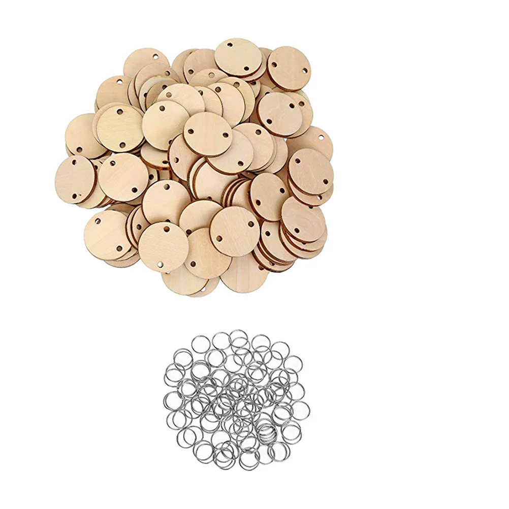 

100 Pcs Wood Chips Iron Rings Reminder Record Wooden Tags The Circle Calendar Tag Wooden Gift