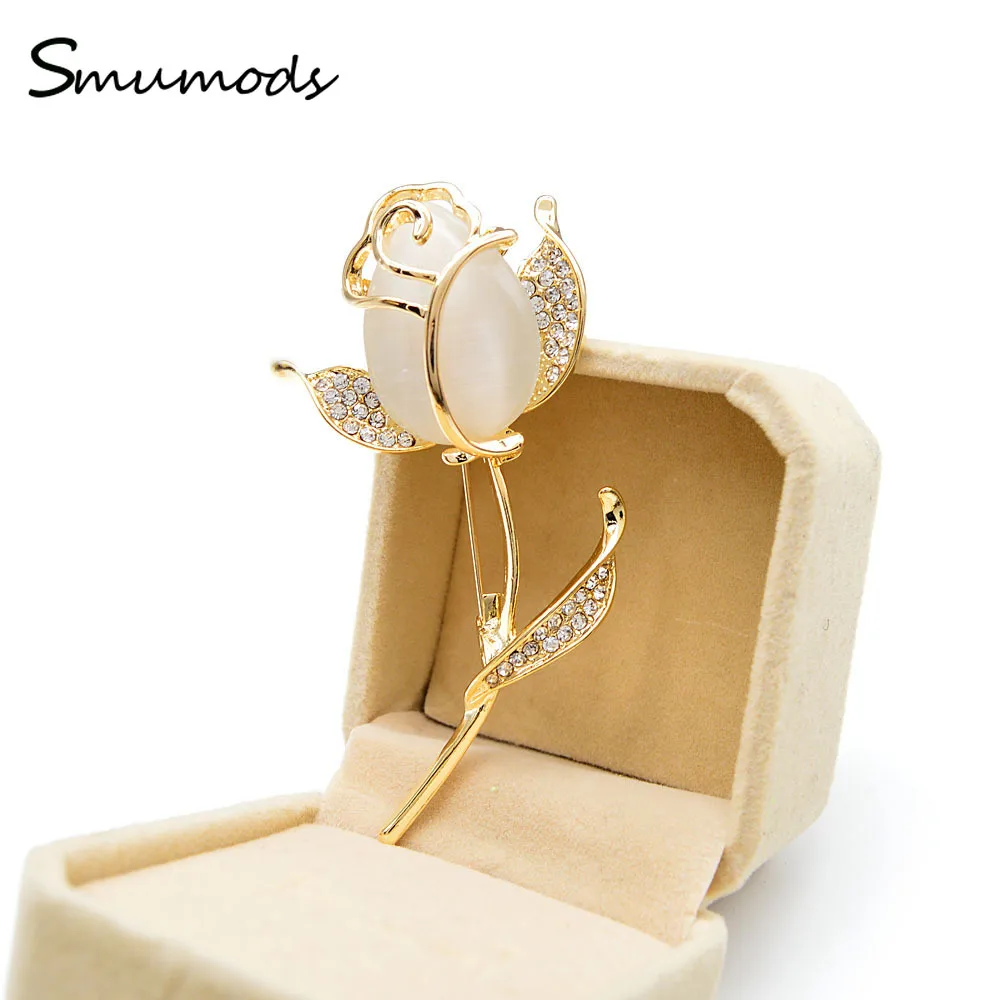 

Elegant Rhinestone Brooch Jewelry High Quality Tulip Fashion Pin Women Opal Rose Flower Broochuality Free Delivery
