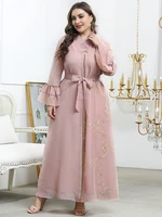 toleen large plus size elegant maxi dresses women party evening 2022 spring pink long sleeve oversized muslim festival clothing