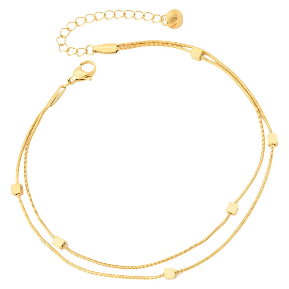 

Double Layer Anklet Girls' Anklets Summer Snake Bone Women's Titanium Steel Beaded