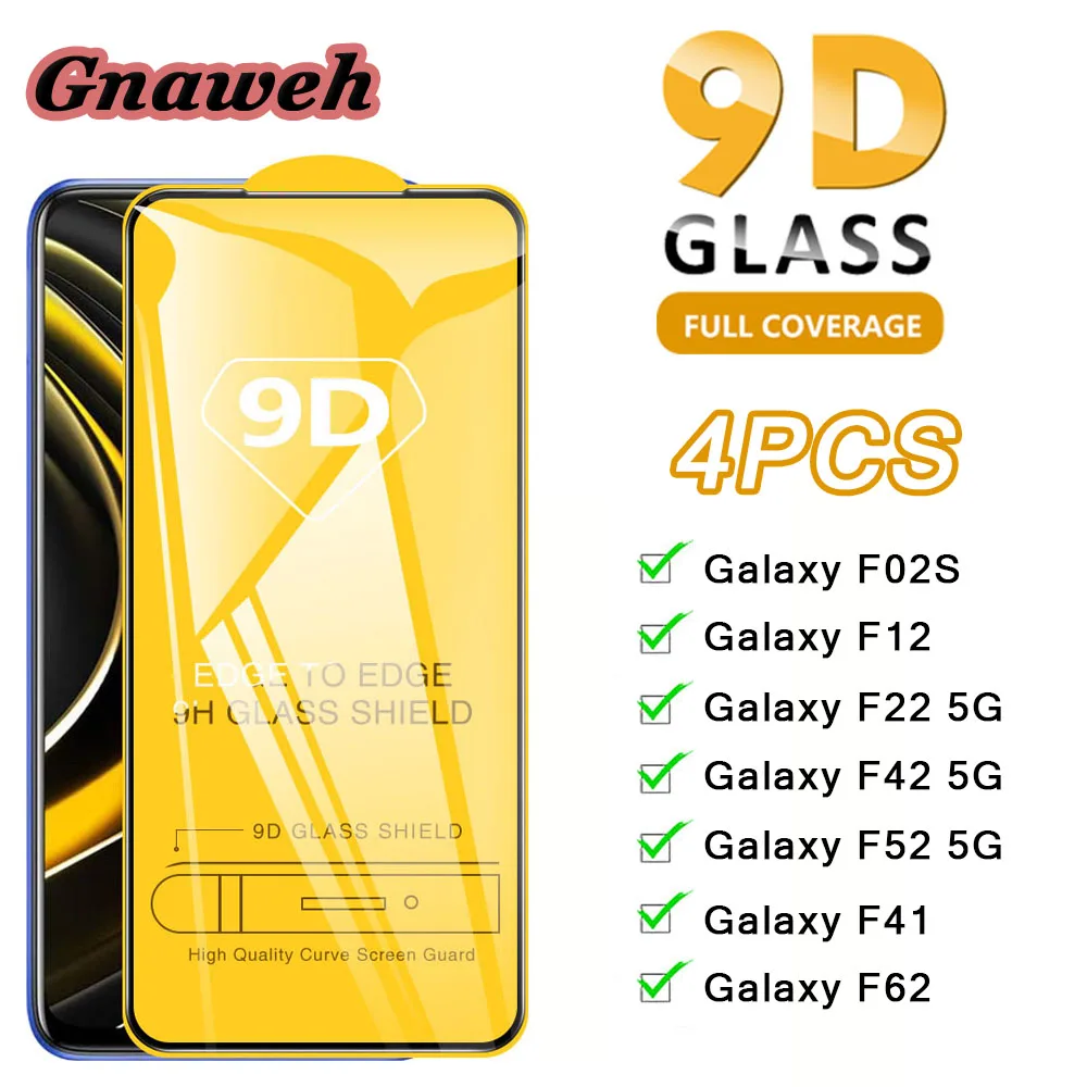 

Закаленное стекло 9D для Samsung Galaxy F62, F41, F52, F42, F22, F12, F02S, 4 шт.