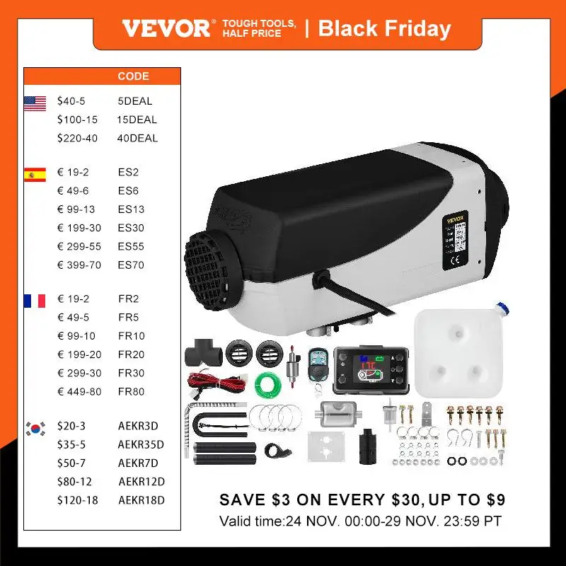 VEVOR 5KW Car Heater 12V Diesel Air Heater With LCD Switch Silencer for RV Trailer Boat Truck Factory Home Bus Diesel Heating