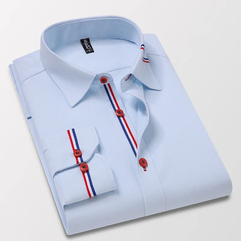 Autumn new men's shirt Oxford spinning solid color iron-free long-sleeved business casual anti-wrinkle fashion and comfortable