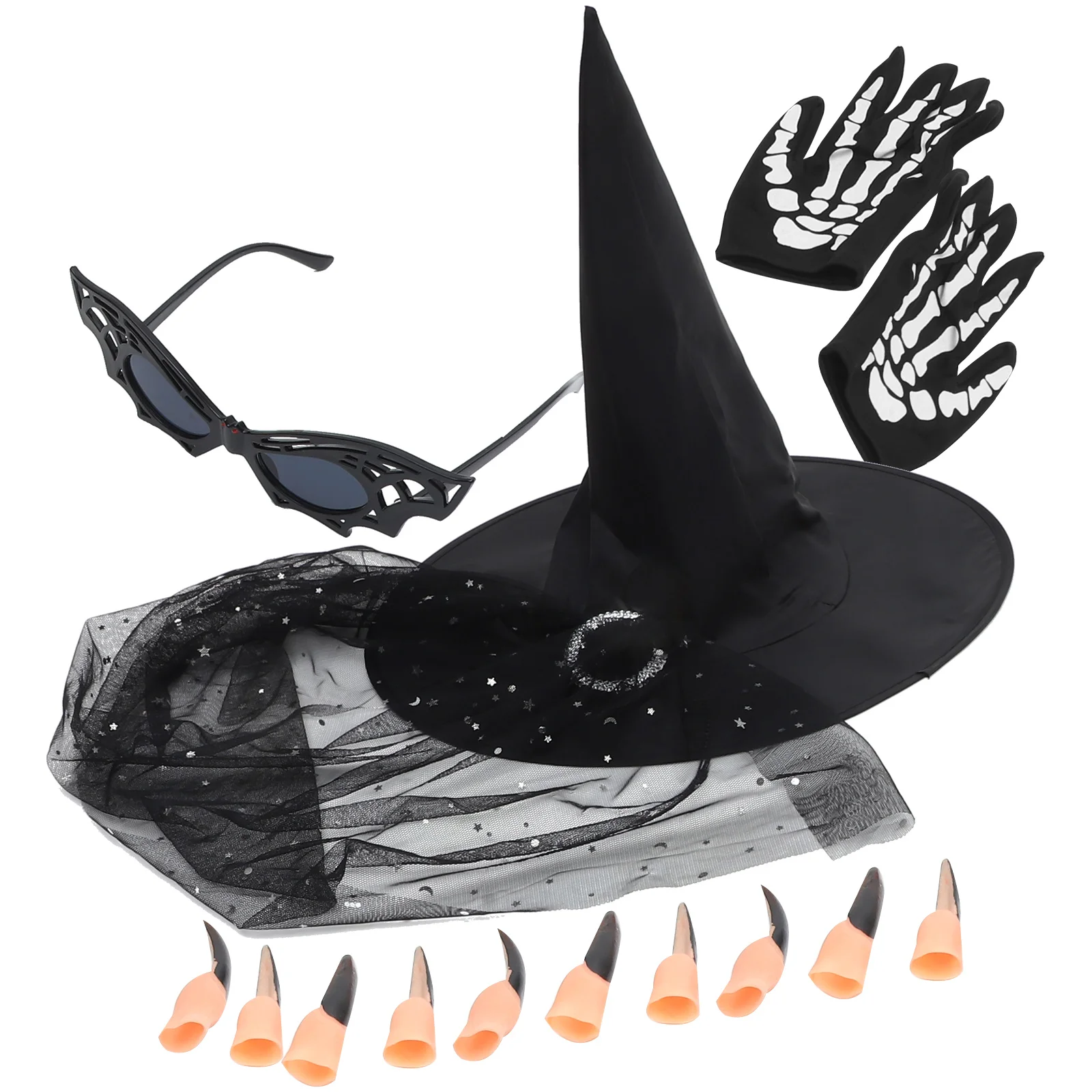 

Decorative Hats Halloween Cosplay Accessories Aldult Costume Gloves Witch Plastic Scary Costumes Cap Glasses Props