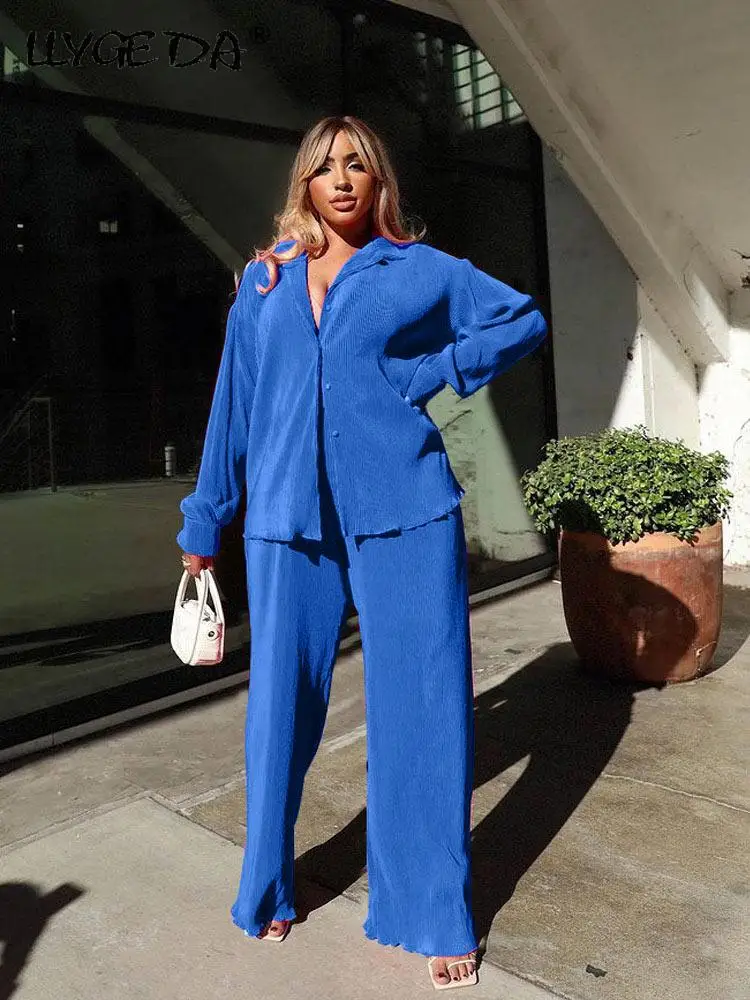 Женская рубашка плиссированные комплекты из двух предметов высокая талия