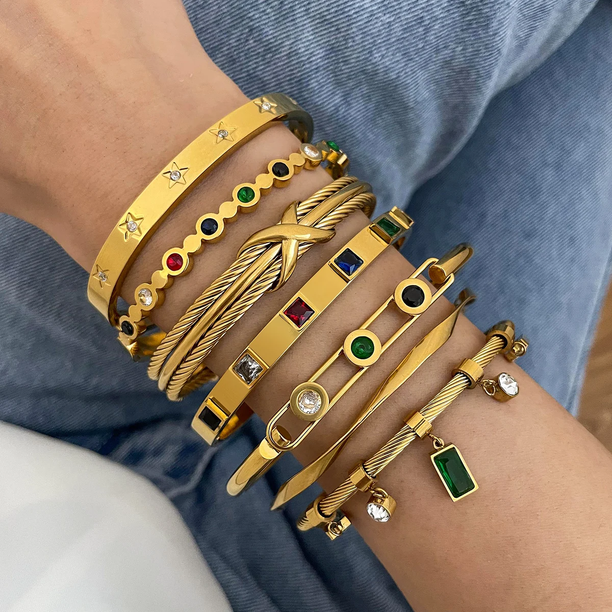 

AENSOA Multiple 2022 Trendy Crystal Enamel Bracelets for Women Fashion Titanium Stainless Steel Bangles Bracelets Feminina