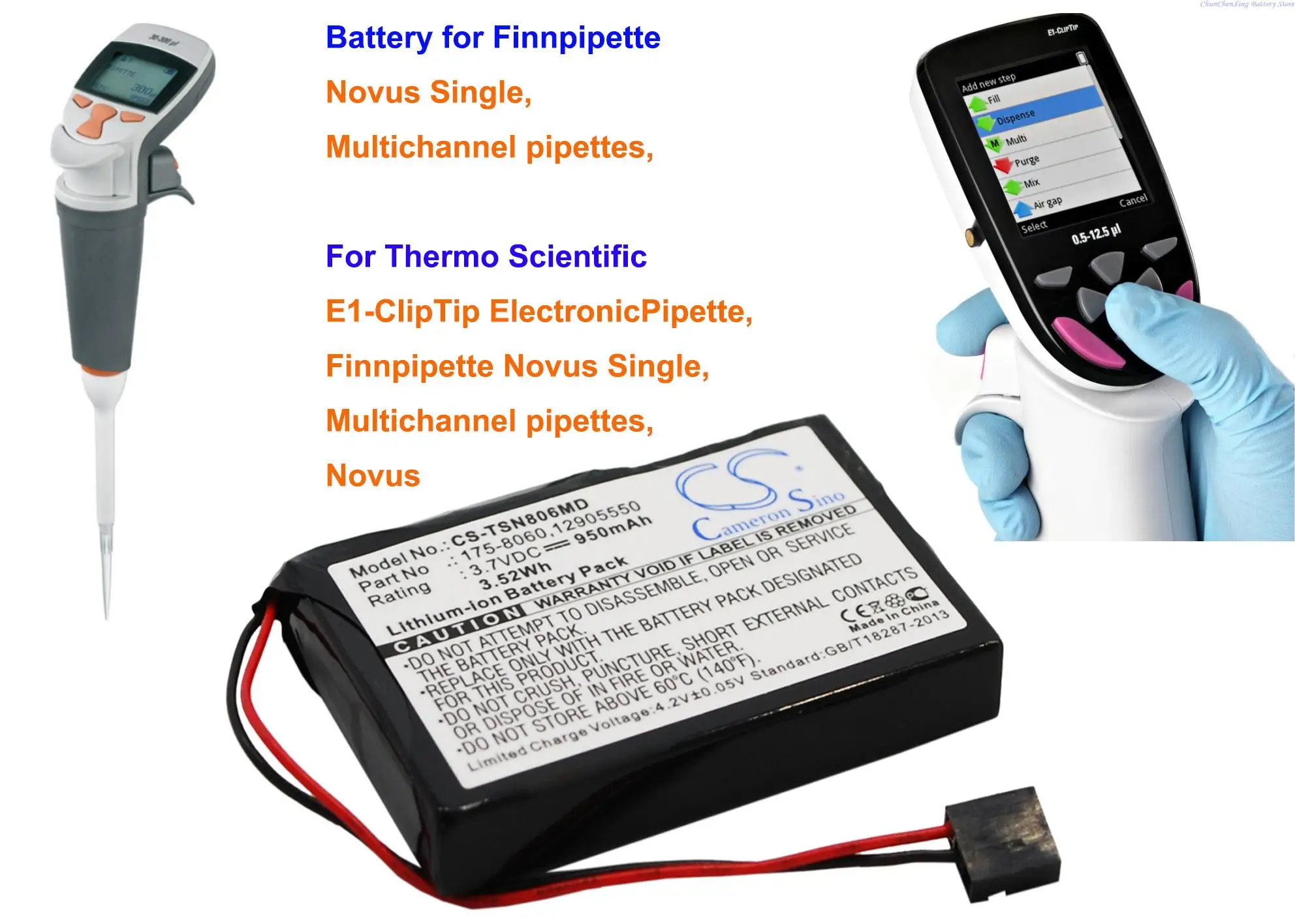Cameron Sino 950mAh Battery for Finnpipette Multichannel pipettes,Novus Single,For Thermo Scientific E1-ClipTip,Novus Single