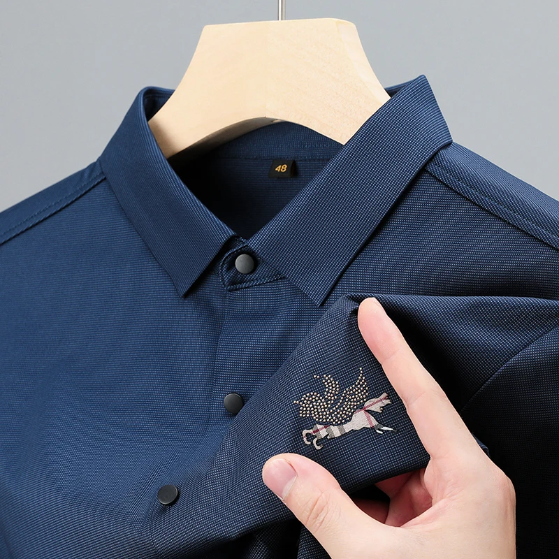 

Роскошная брендовая мужская однотонная Классическая рубашка с отложным воротником, трендовая Высококачественная деловая Повседневная дизайнерская рубашка из ткани с длинным рукавом, новый женский топ