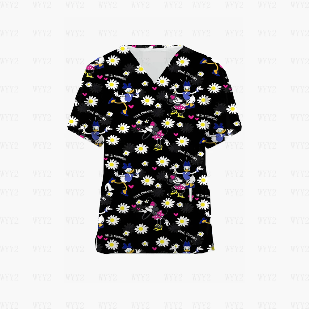 

Новинка, футболка для больницы, униформа медсестры, женская летняя рубашка с V-образным вырезом и карманами, Топ для женщин 2023