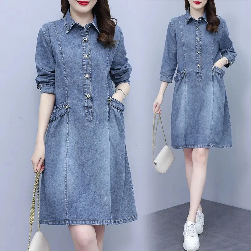 Джинсовое платье женское весенне-осеннее винтажное свободное тонкое 2023 новая