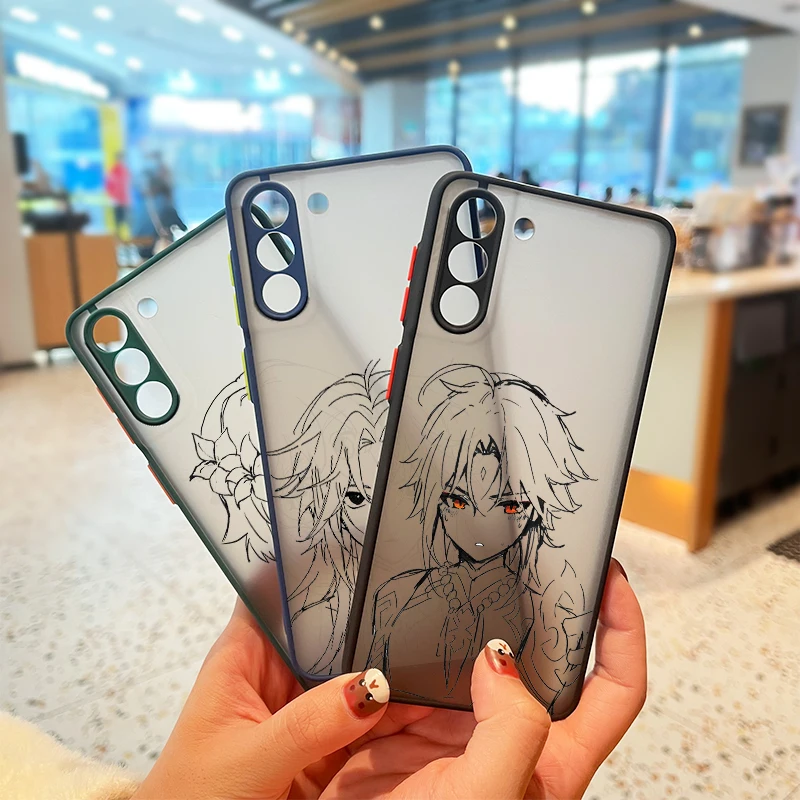 

Genshin Impact Cartoon For Samsung S21 20 10 8 9 M62 51 31 30S 20 FE Lite Plus (5G) Frosted Translucent Funda Capa Phone Case
