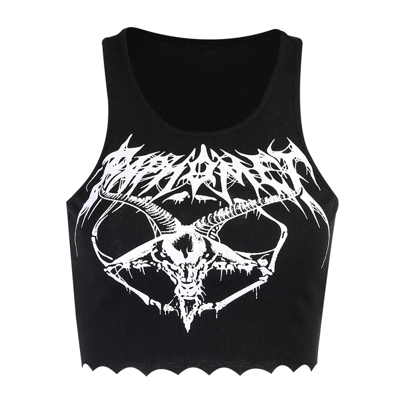 

Gothic Knitted Punk Black Tank Tops Mall Goth Grunge Harajuku Women Crop Tops Skinny Streetwear y2k top graphic tshirts bakugou