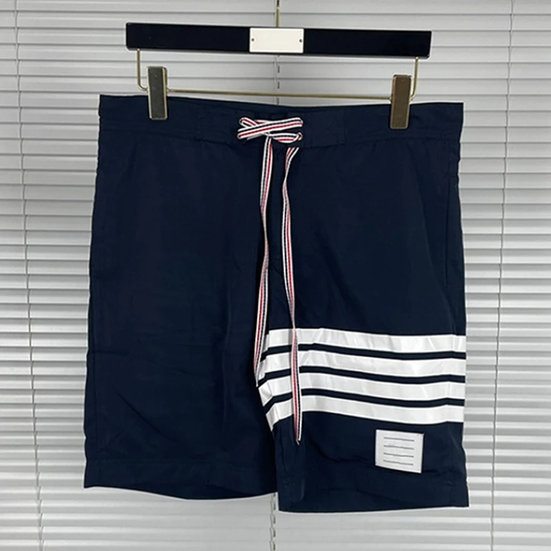 Beach Pants Male Summer Short Fashion Striped Design Shorts Men Solid Trousers Tracksuit Daily Thin Striped Beach Board Shorts