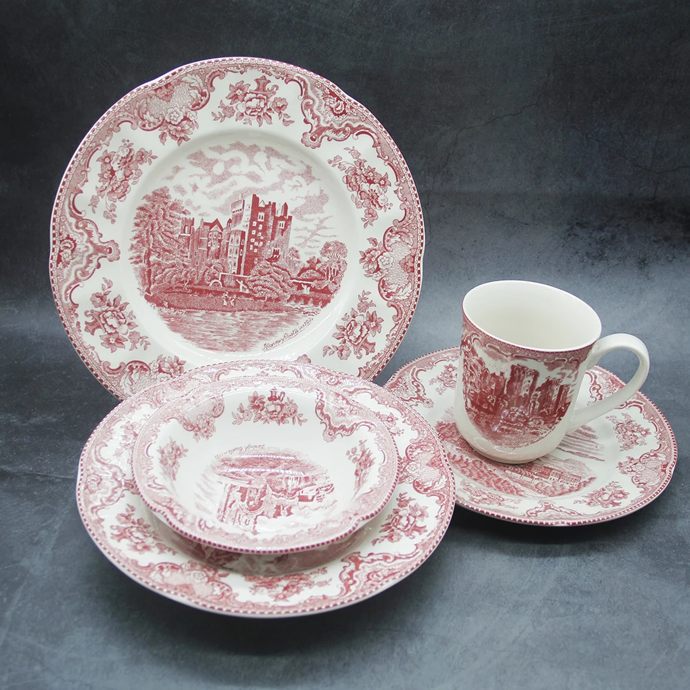 

The Old Britain Castles Pink Dinner Set European Style Dinner Ware Ceramic Breakfast Plate Beef Dishes Dessert Dish Soup Bowl