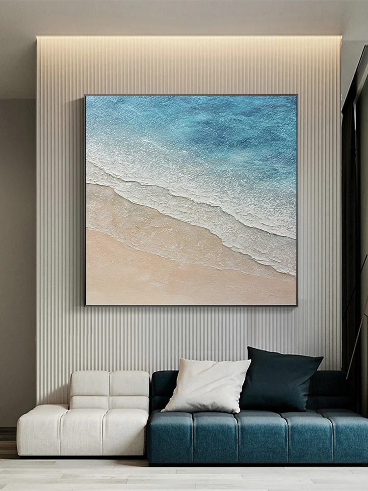 

Hand Painted Sea Beach Abstract Decorative Painting Three-dimensional Texture Light Luxury Hanging Painting Porch Living Room