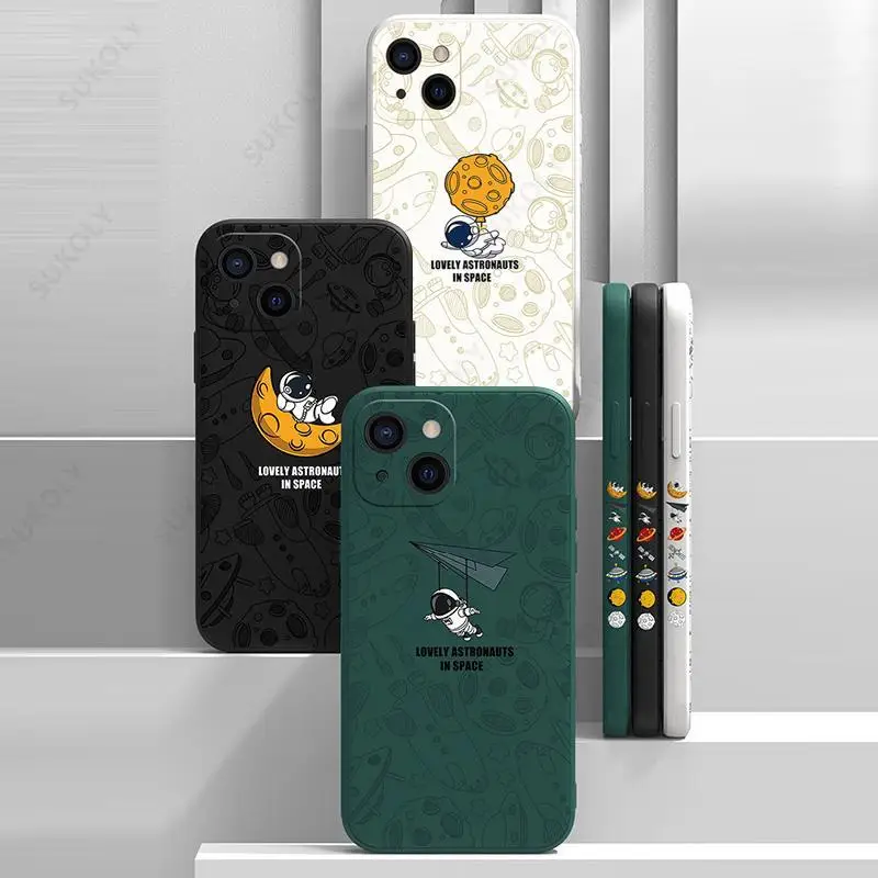 

Bandai Disney New Card Case for IPhone 13 12 11 Pro MAX XS XR X 8 7 Plus Dark Green Space Astronaut Planet Shockproof Soft Case