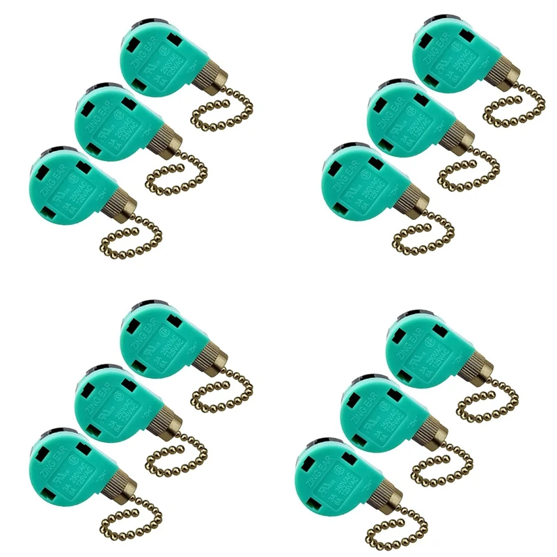

12 Pack Ceiling Fan Switch 3 Speed 4 Wire Zing Ear ZE-268S6 Fan Pull Chain Switch Replacement Speed Control Switch