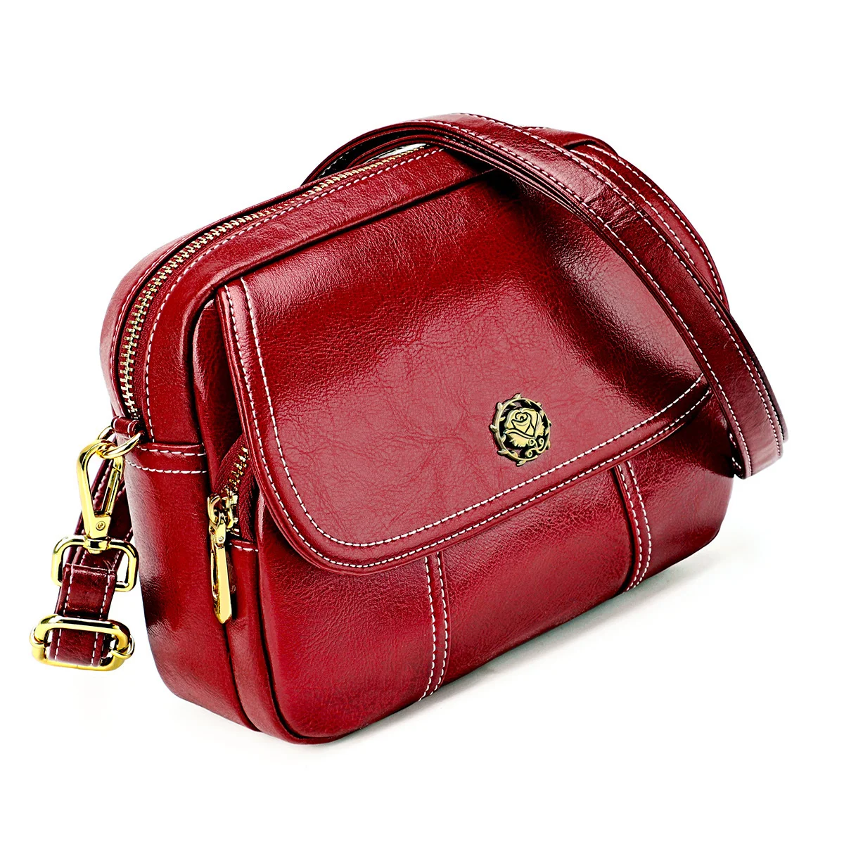 Leather Women's New Fashion High-grade Versatile Horizontal Diagonal Single Shoulder Female Bag Two-layer Cowhide Crossbody