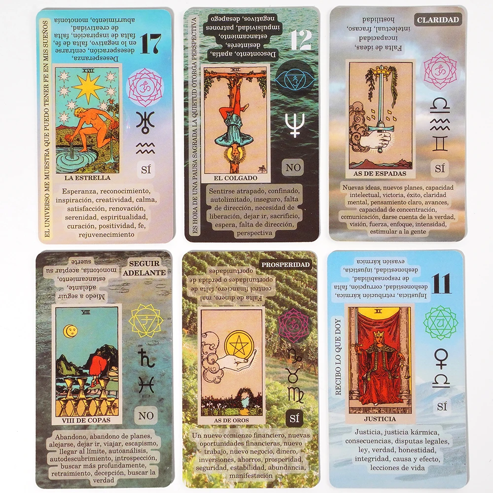 Tarot español para princ с имитацией в них на картах слова clave Chakra invertida элемент