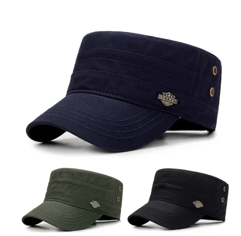 

Fashhion Men Military Cap Summer Autumn Casual Cadet Hat Washed Cotton Flat Top Caps Female Vintage Army Hats Bone Man Cap