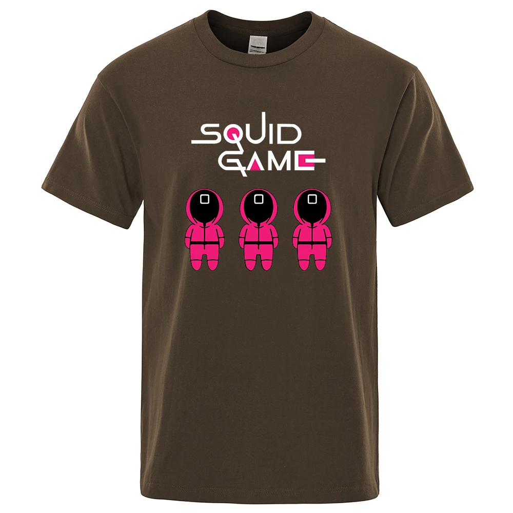 

Summer New Squid Game Square Mask Red Clothes People Printed Mens T Shirt Street Pure Cotton Tee Korean Top Hip-Hop Male T-Shirt