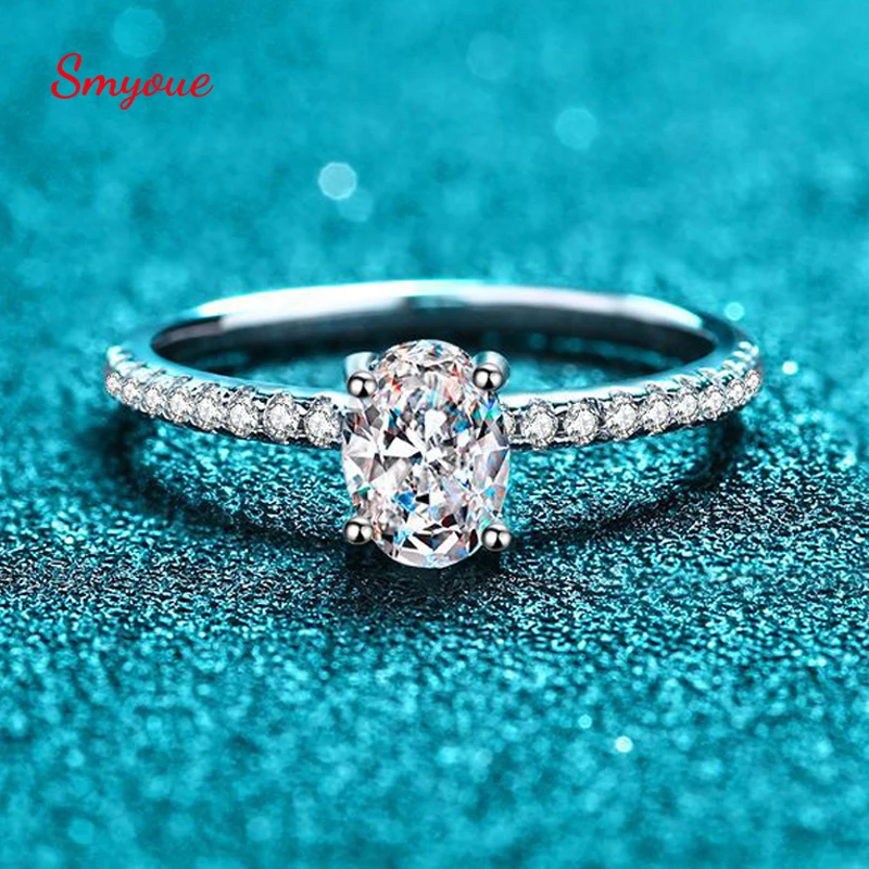 Smyoue Oval Cut 2ct Moissanite Wedding Rings Women Dove Egg Simulated Diamond Band Rhodium Plated 925 Silver Custom Rings Gift