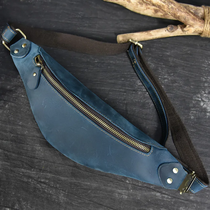 Genuine Leather Men Travel Fanny Pack Waist Packs Vintage Casual Chest Bag Male Shoulder Crossbody Bags For Phone Pouch