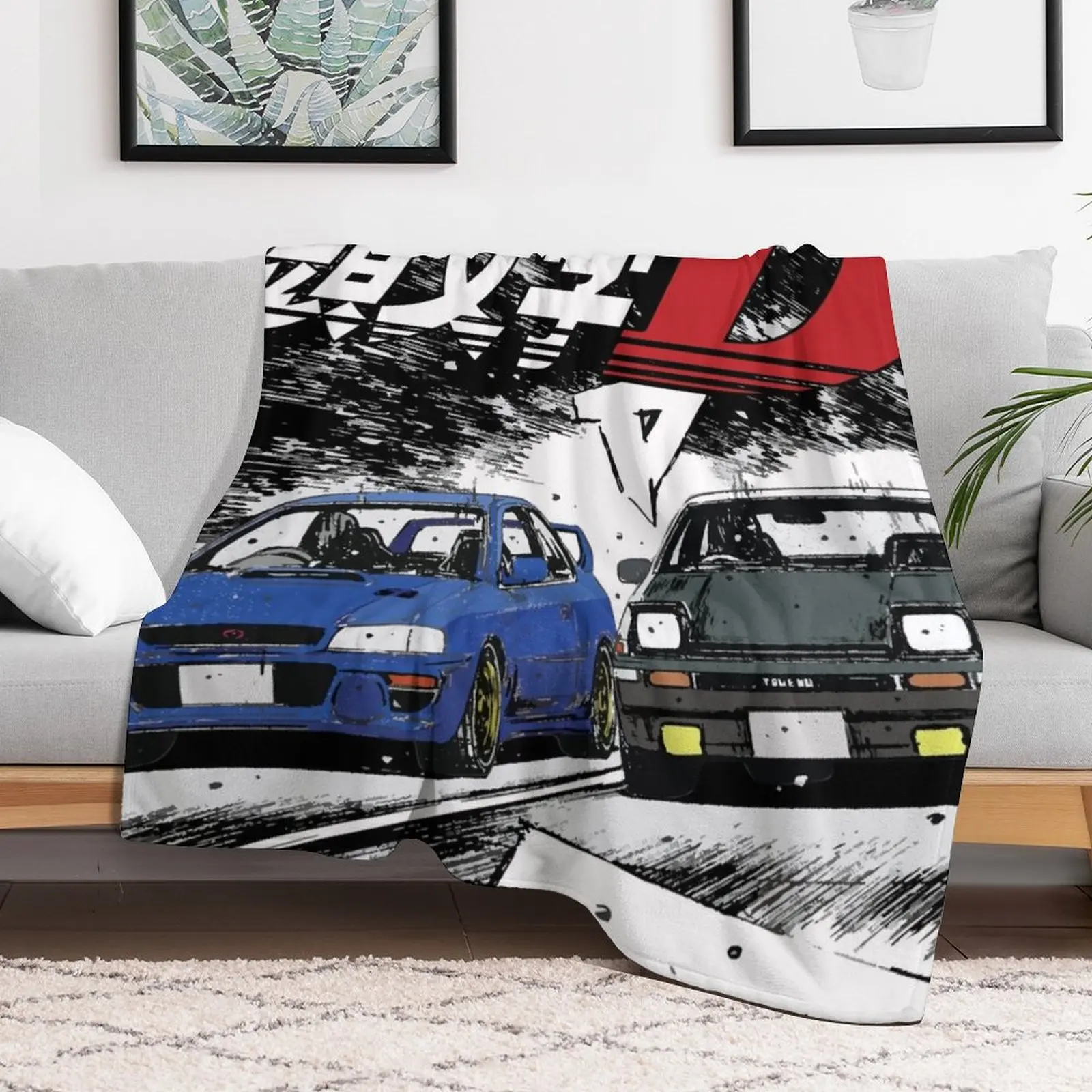 Initial D - Mountain Drift Racing Tandem Takumi Fujiwara AE86 vs Bunta GC8 Chase Плед Роскошные дизайнерские одеяла
