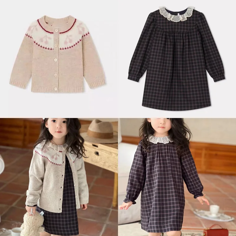 

Pre-sale (Ship October) 2023 Autumn Baby Girls Clothes BP Autumn Printed Shirts Flower Girl Dresses Autumn Pleated Girl Shirt