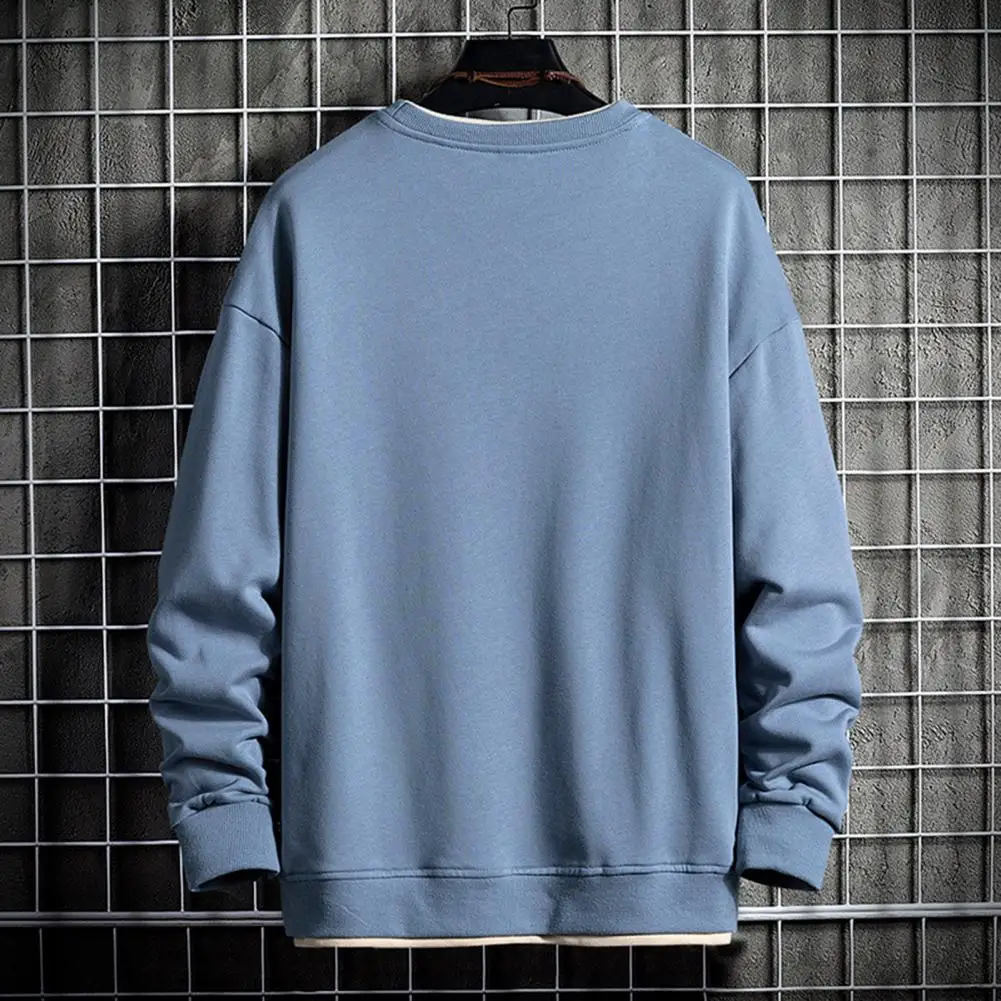 

Autumn Sweatshirt Soft Fake Two-pieced Casual Elastic Cuff Crew Neck Men Tops Sweatshirt Daily Garment