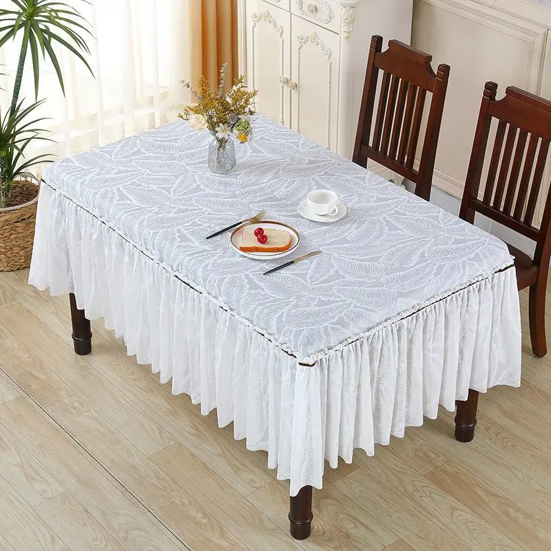 

90x150cm Tea Table Tablecloth Family Living Room Restaurant White Lace Fabric Cover DiningTable Skirt Design Decorate Tablecloth