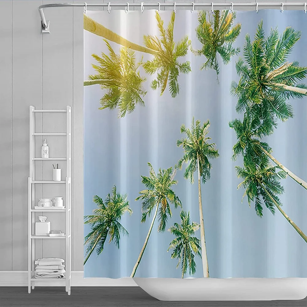 

Занавеска для душа Тропический тропический лес белая зеленая Пальма дикая туманная природа джунгли Водонепроницаемая тканевая занавеска ...
