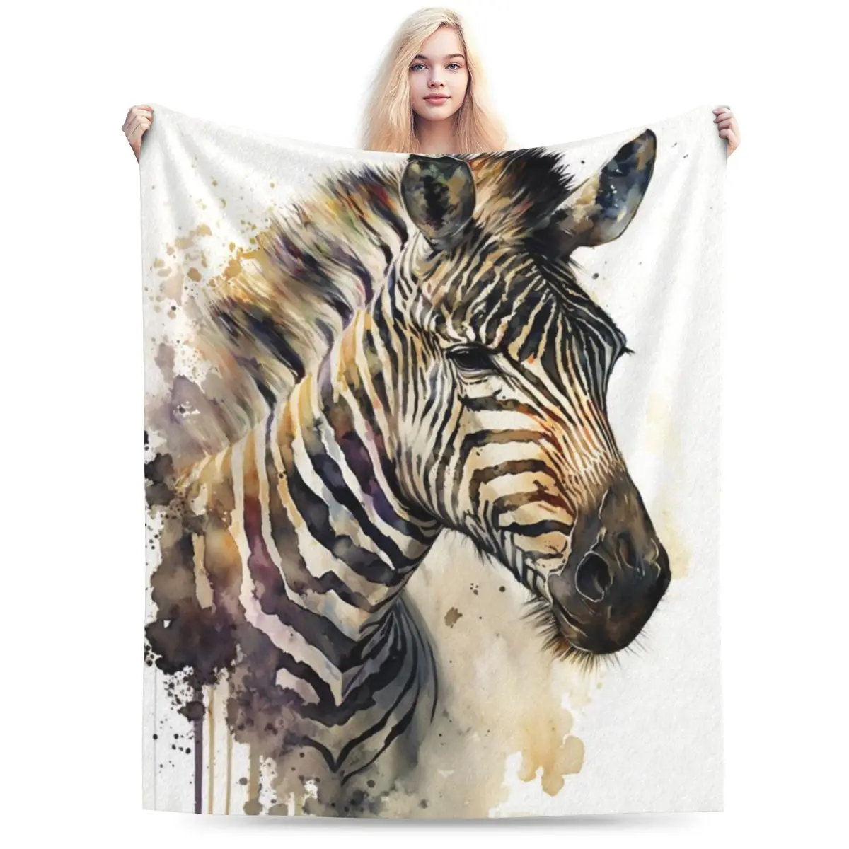 

Watercolor Animal Zebra Cozy Up In Style Anywhere With Our Windproof Anti-Pilling Skin-Friendly And Portable Travel Blanket