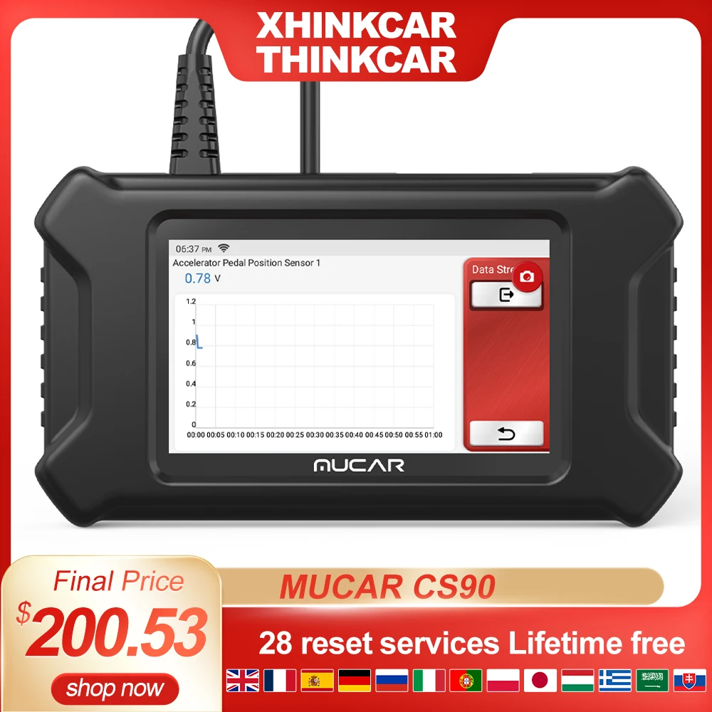 

MUCAR CS90 Professional Obd2 Scanner 28 Maintenance Services Reset ECM System Lifetime Free Updater All Car Scan Diagnostic Tool