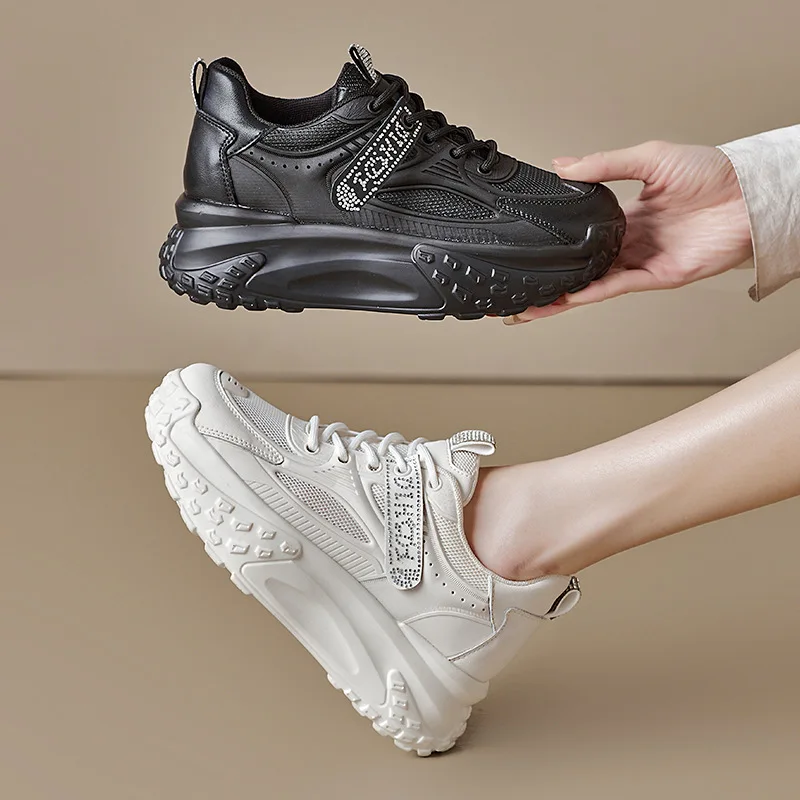 2023 Air Mesh Fashion Genuine Leather Comfy High Brand Breathable Shoes Chunky Sneaker Spring Summer Platform Women Wedge Shoes
