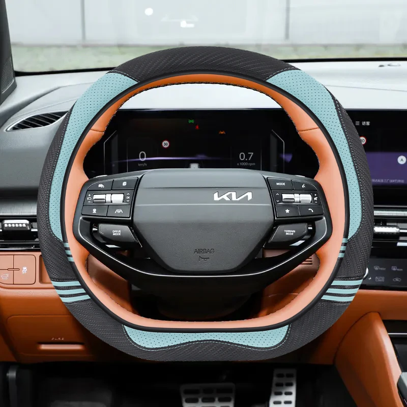 Фото Кожаный чехол на руль автомобиля для Kia Sportage X Line EV9 EV3 K4 GT line EV5 EV2 EV6 K8 Syros 2024 2025 2026, автоаксессуары №5