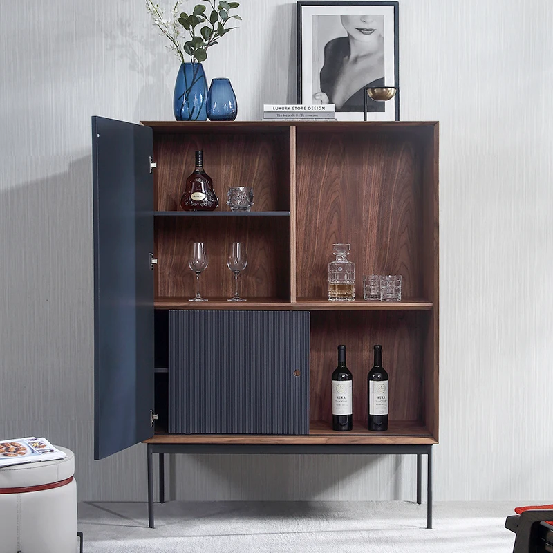 

FQ Italian Minimalistic Modern Walnut Decorative Wine Cabinet Wall High Nordic Sideboard Cabinet