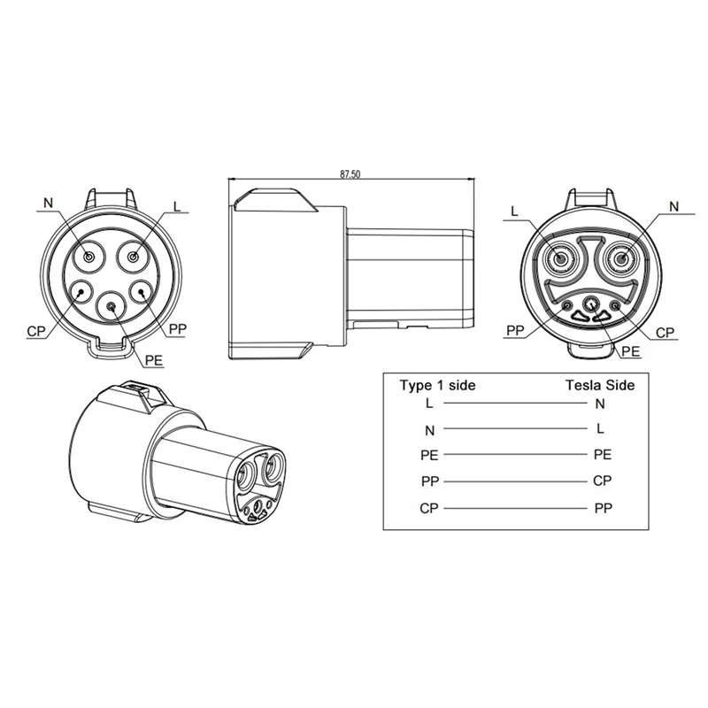 Адаптер для электромобиля Tesla Model X EVSE J1772 тип 1 автомобильного зарядного