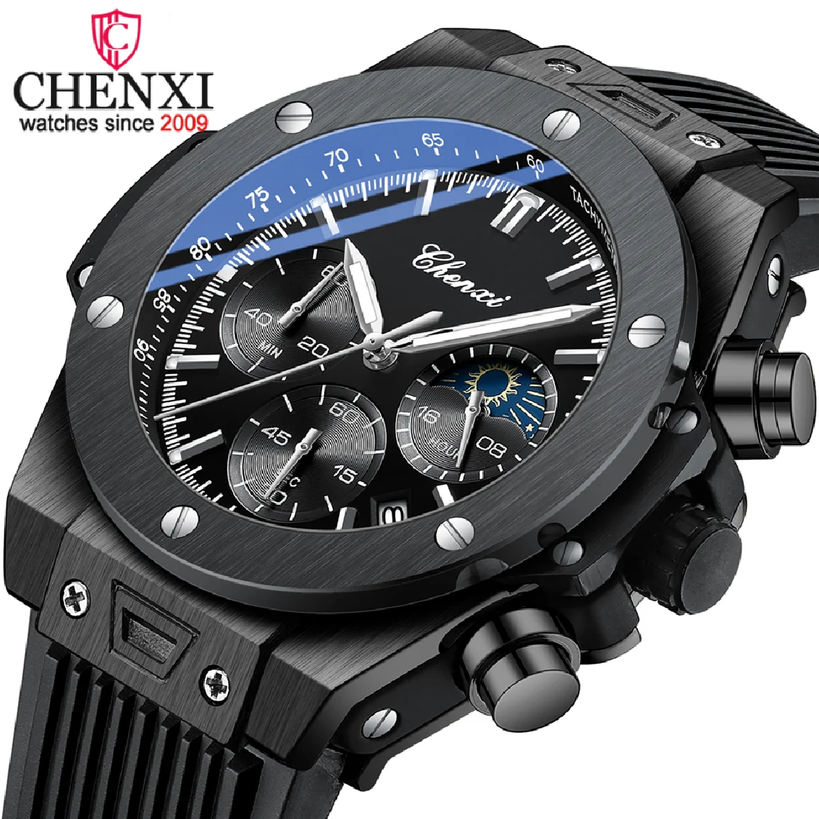 

Часы наручные CHENXI Мужские кварцевые, модные брендовые Роскошные спортивные с хронографом и большим циферблатом, с датой