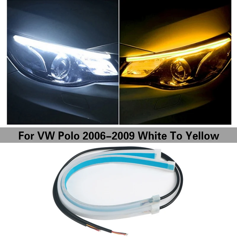 Универсальная версия для дневных ходовых огней, для VW Polo 2006-2009, водонепроницаемая лента для передних фар с функцией сканирования, желтый поворотник с последовательным потоком
