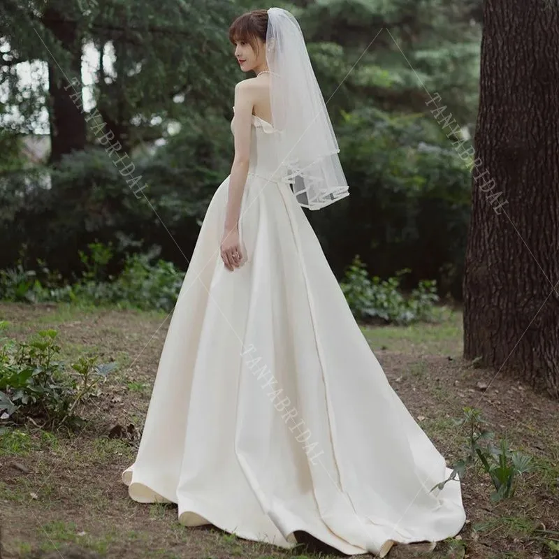 Простое атласное свадебное платье без бретелек рукавов для женщин элегантное