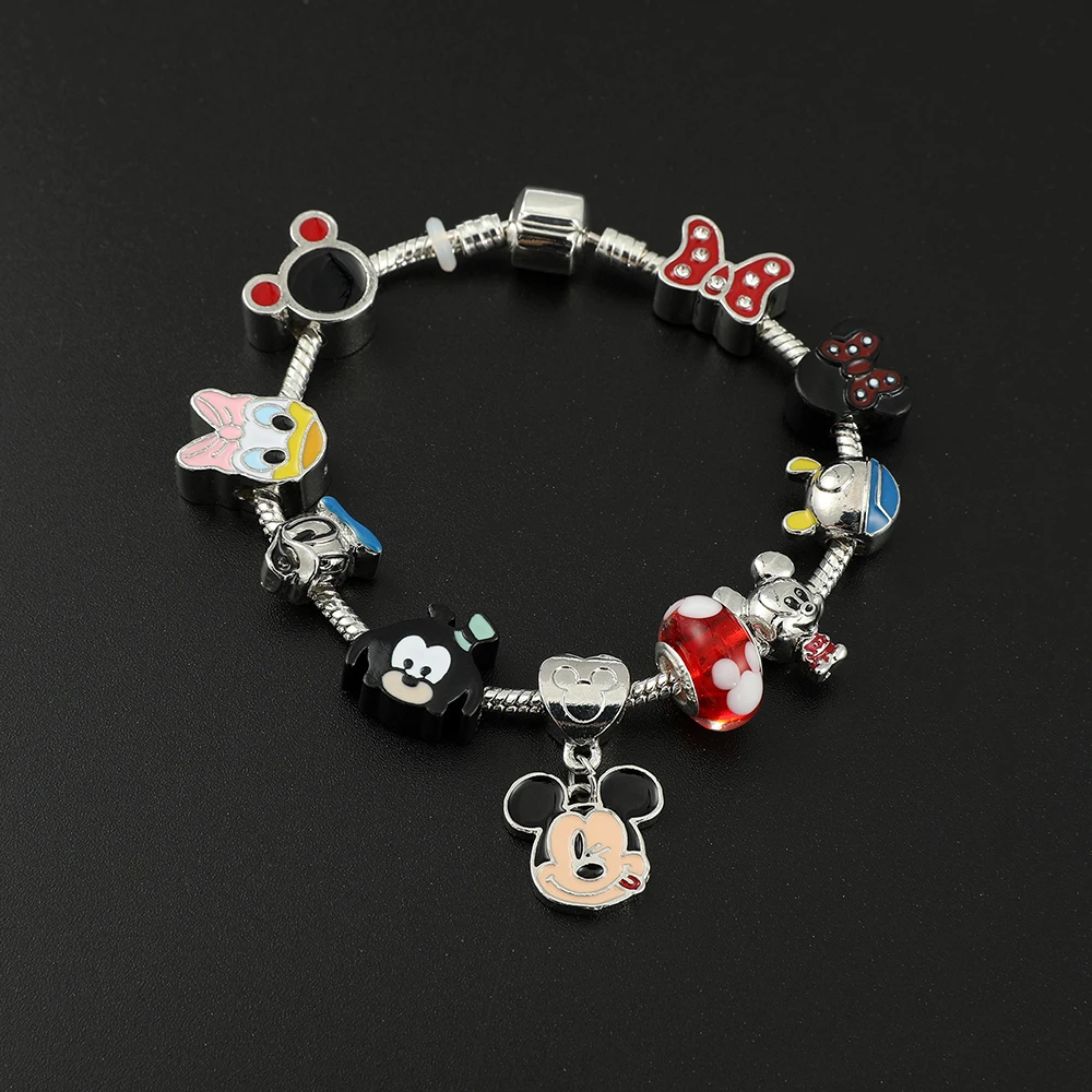 

Disney Cartoon Anime Figure Mickey Mouse Crystal Beads Bracelet Mickey Mouse Metal Charms Bracelet Fashion DIY Pendant Jewelry
