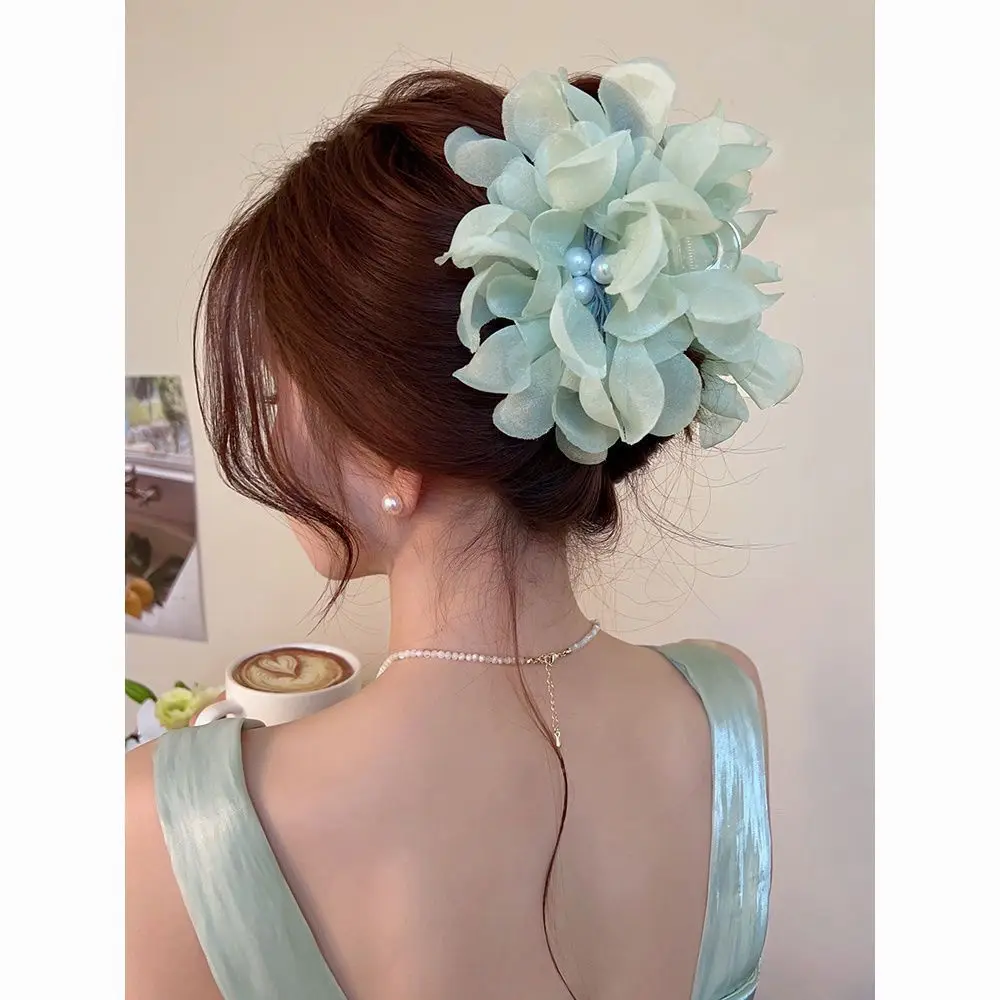 Женская Яркая розовая шифоновая Цветочная заколка для волос девушек